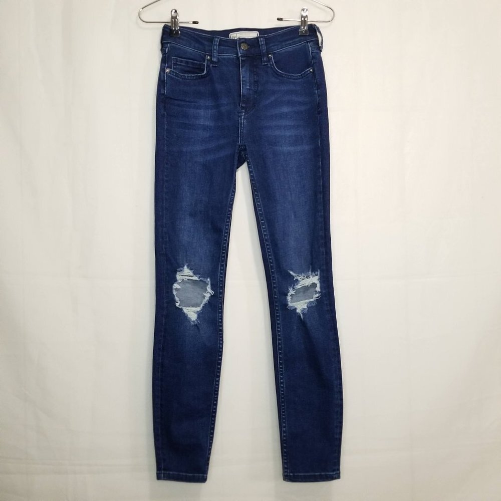 Free People Busted Knee Skinny jeans blue size 25 x 27" inseam Distressed denim